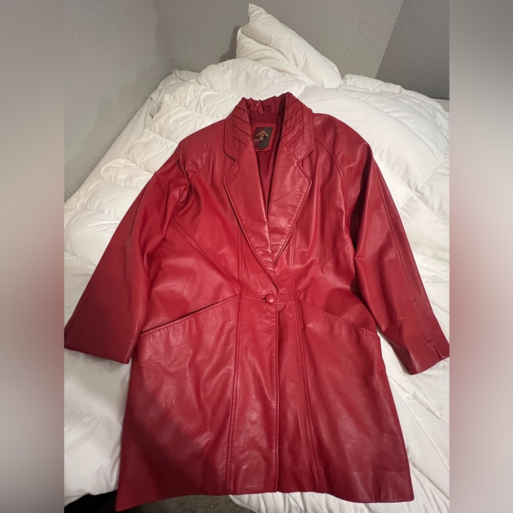 Oversized red vintage leather jacket